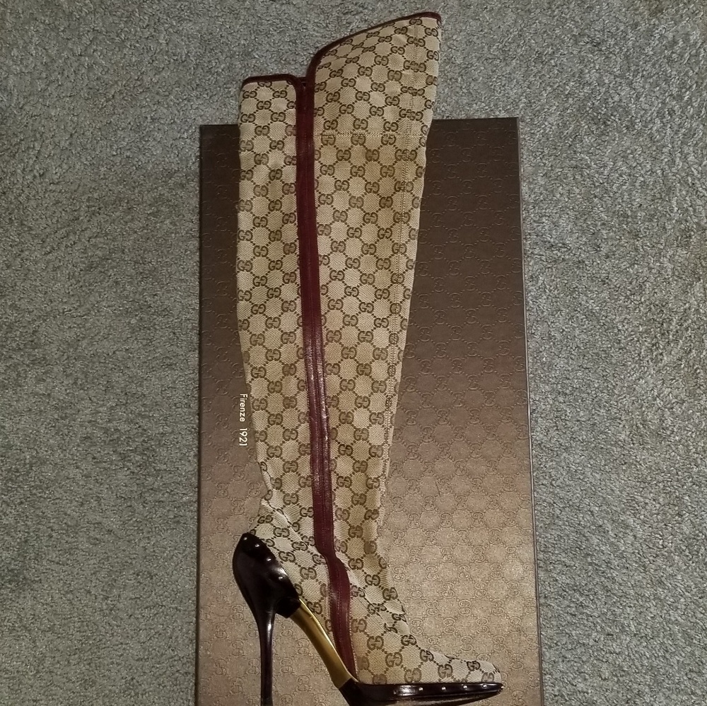 Gucci Tess. Cuoio GG Lifford Over the Knee Boots